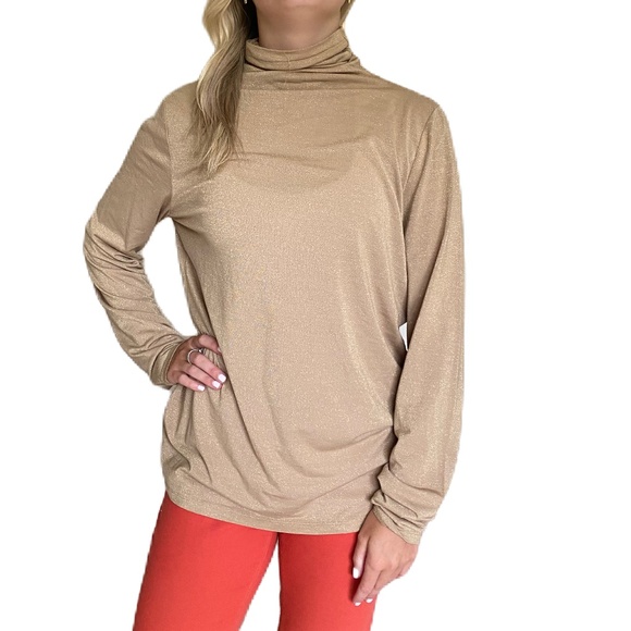 MICHAEL Michael Kors turtleneck long sleeve metallic gold XL - Picture 1 of 12